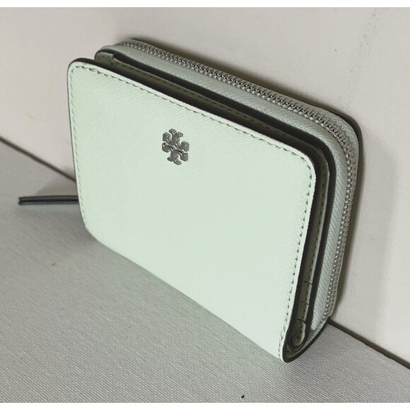 New Tory Burch Emerson Mini Saffiano Leather Wallet Meadow Mist - Picture 2 of 5